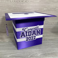 Graduation Cap Card Box - Purple, White 8x8 Style 2