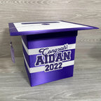 Graduation Cap Card Box - Purple, White 8x8 Style 2