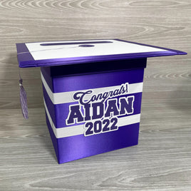 Graduation Cap Card Box - Purple, White 8x8 Style 2