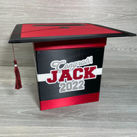 Graduation Cap Card Box - Black, Scarlet Red, White 8x8