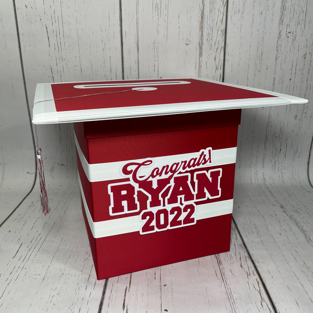 Graduation Cap Card Box - Red, White 8x8 Style 2 | Nepheryn Party