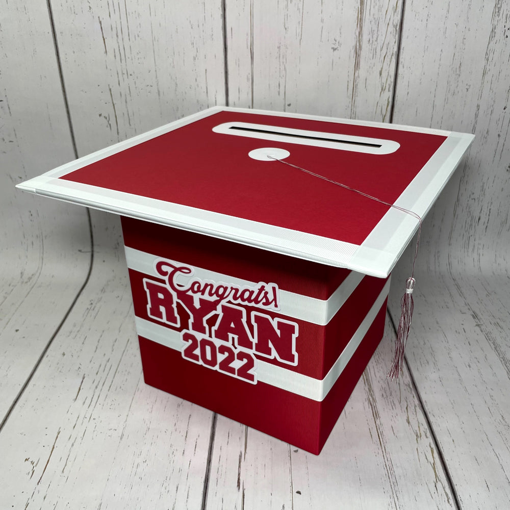 Graduation Cap Card Box - Red, White 8x8 Style 2| Nepheryn Party