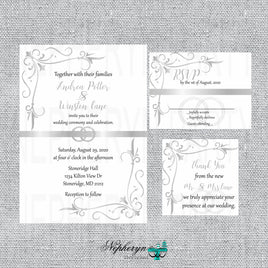 Silver & White Wedding Invitation Set