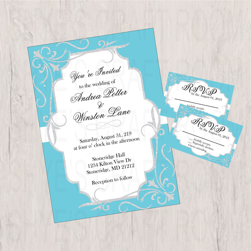 Blue & Silver Wedding Invitation Set