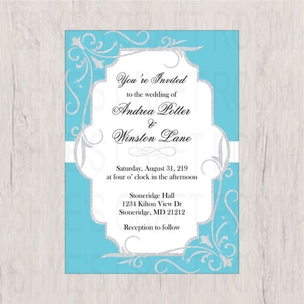 Blue & Silver Wedding Invitation