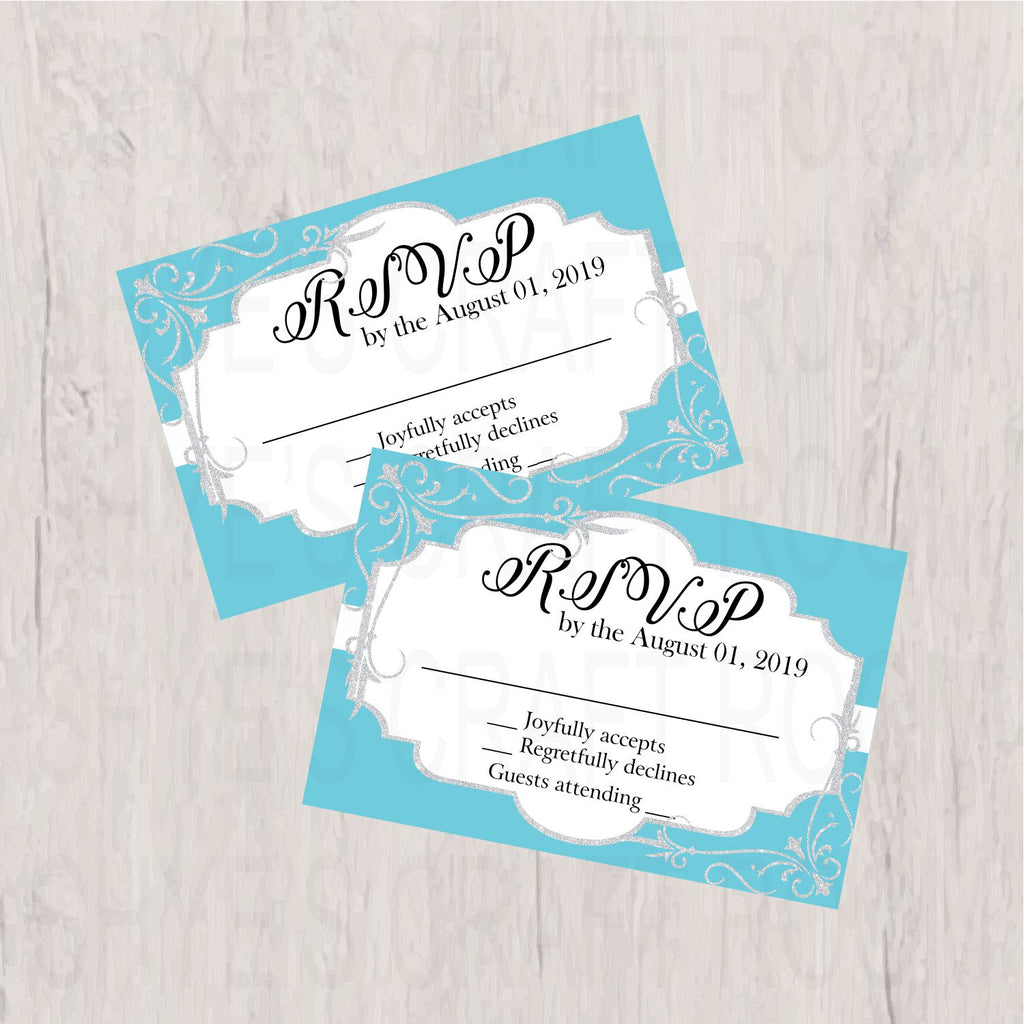 Blue & Silver Wedding RSVP Cards