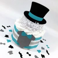 Teal & Gray Little Man Diaper Cake Centerpiece
