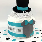 Little Man 1 Tier Diaper Cake, Teal, Gray