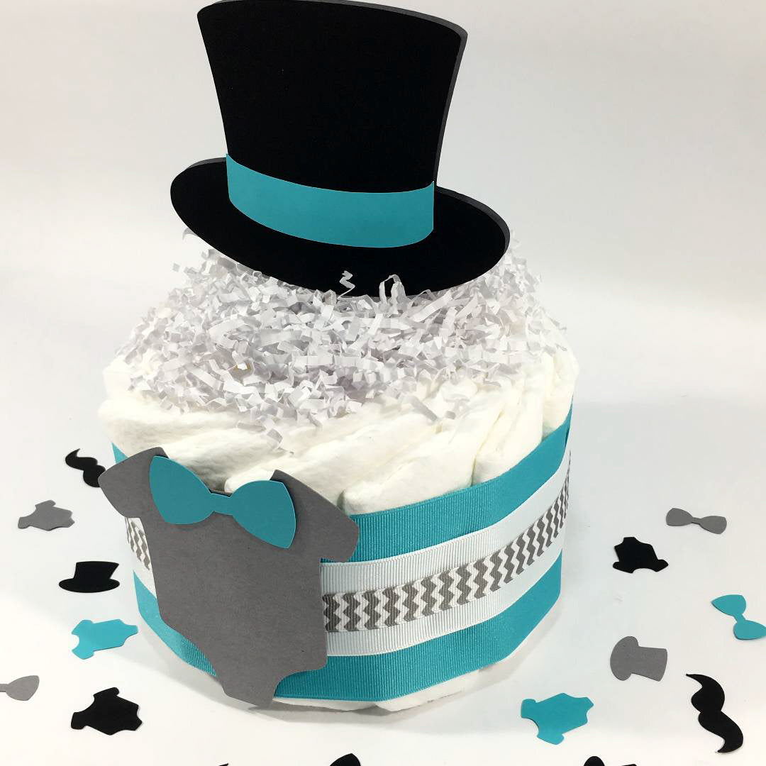 Little Man 1 Tier Diaper Cake, Teal, Gray
