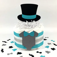 Teal & Gray Little Man Diaper Cake Centerpiece
