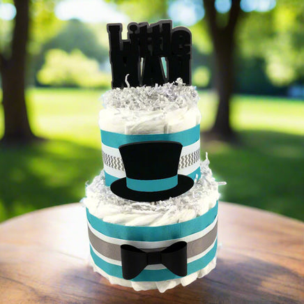 Teal, Black, & Gray Little Man Diaper Cake Centerpiece