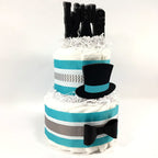 Little Man 2 Tier Diaper Cake, Teal, Gray