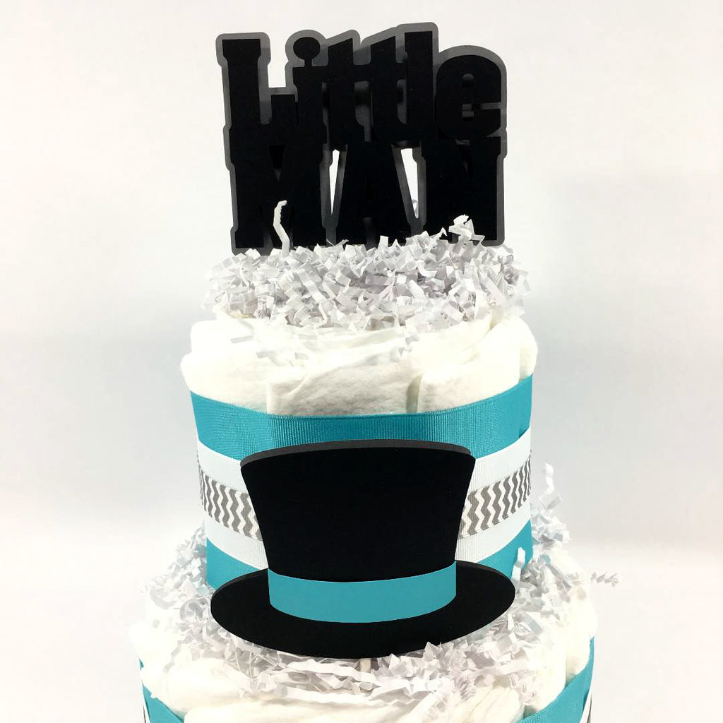Teal, Black, & Gray Little Man Diaper Cake Centerpiece