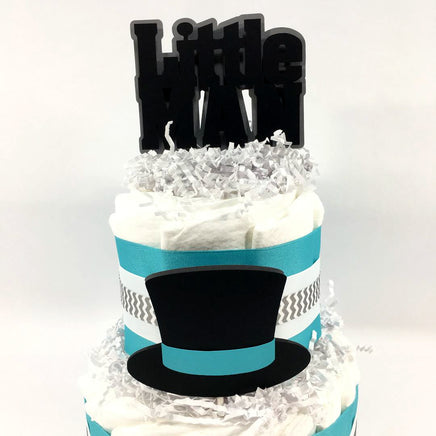 Teal, Black, & Gray Little Man Diaper Cake Centerpiece