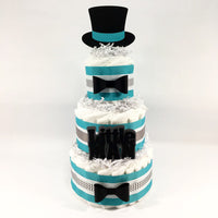 Teal and Gray Little Man Diaper Cake
