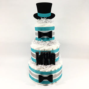 Teal and Gray Little Man Diaper Cake