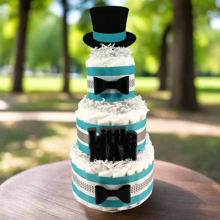 Teal and Gray Little Man Diaper Cake
