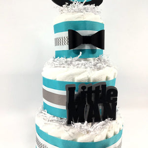 Little Man 3-Tier Diaper Cake - Teal, Gray | Nepheryn Party