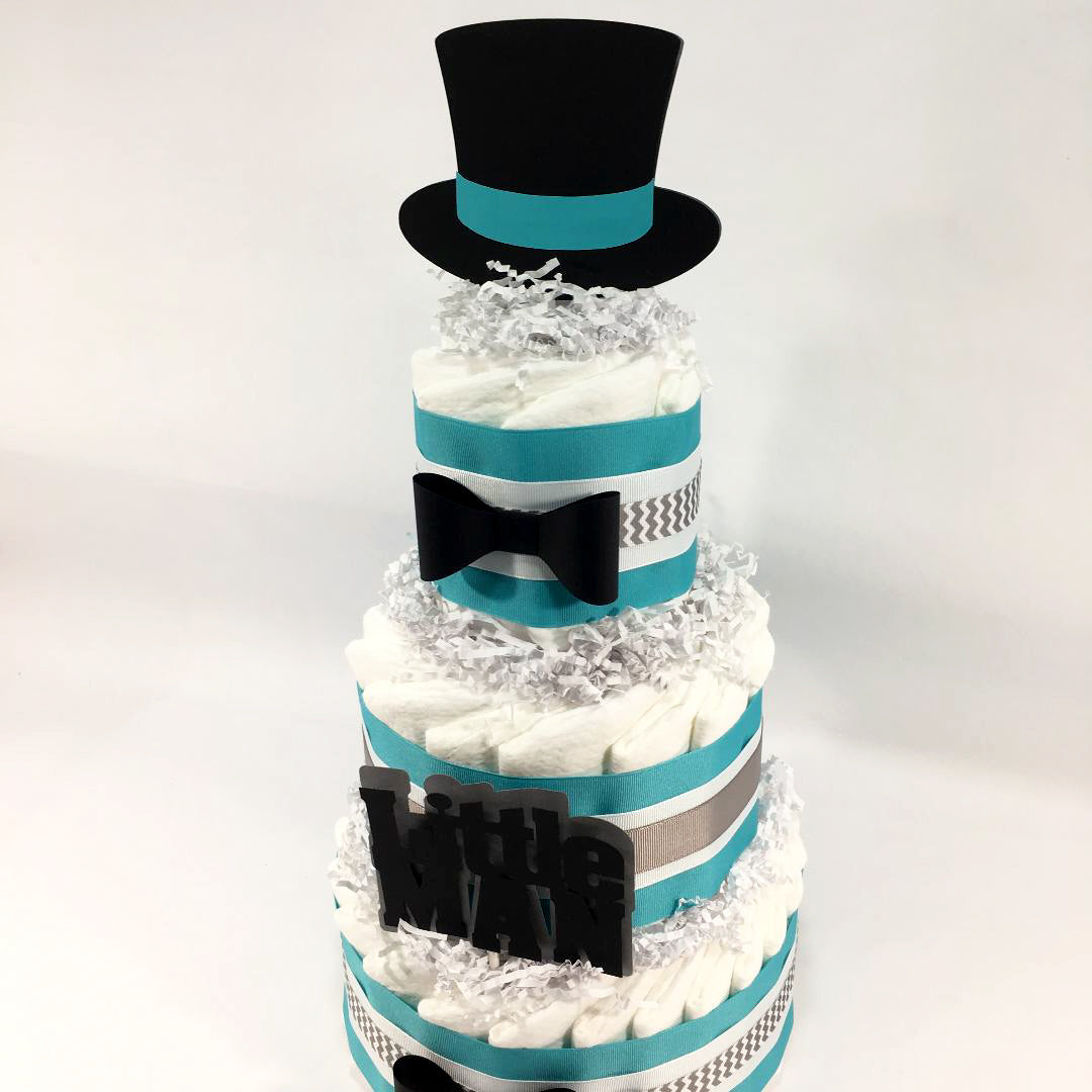 Little Man 3 Tier Diaper Cake Turquoise, Gray