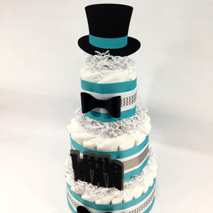 Little Man 3-Tier Diaper Cake - Teal, Gray