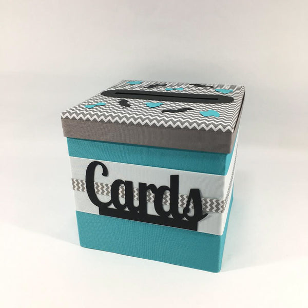 Teal & Gray Little Man Baby Shower Card Box