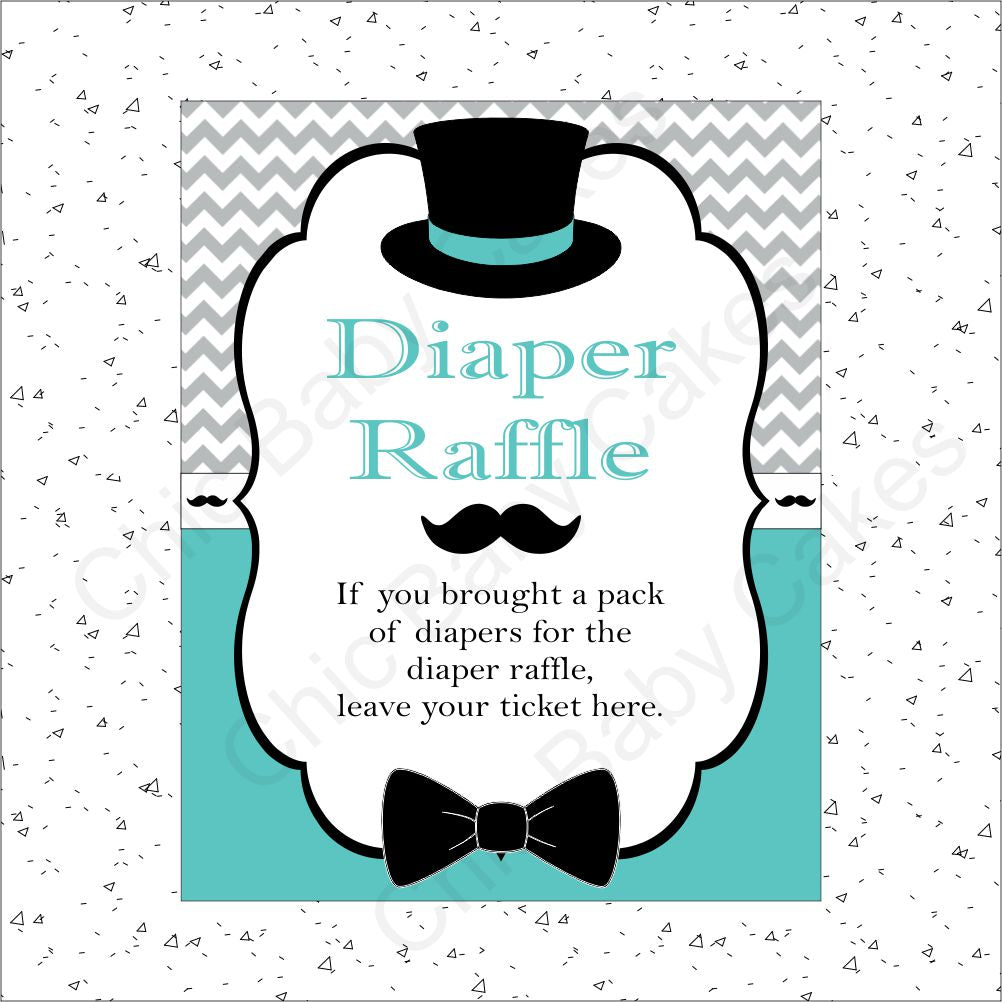 Teal & Gray Little Man Baby Shower Diaper Raffle Sign