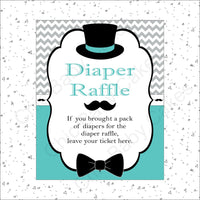 Teal & Gray Little Man Baby Shower Diaper Raffle Sign
