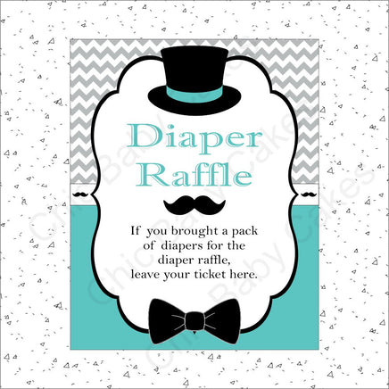 Teal & Gray Little Man Baby Shower Diaper Raffle Sign