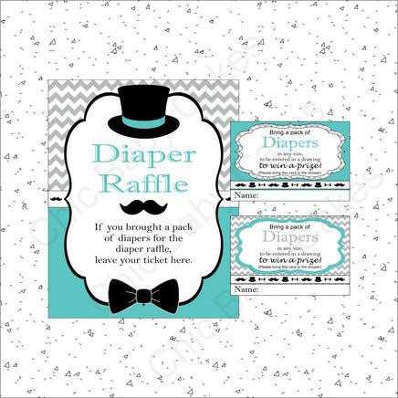 Teal & Gray Little Man Baby Shower Diaper Raffle Set