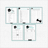 Little Man Baby Shower Games, Teal & Gray
