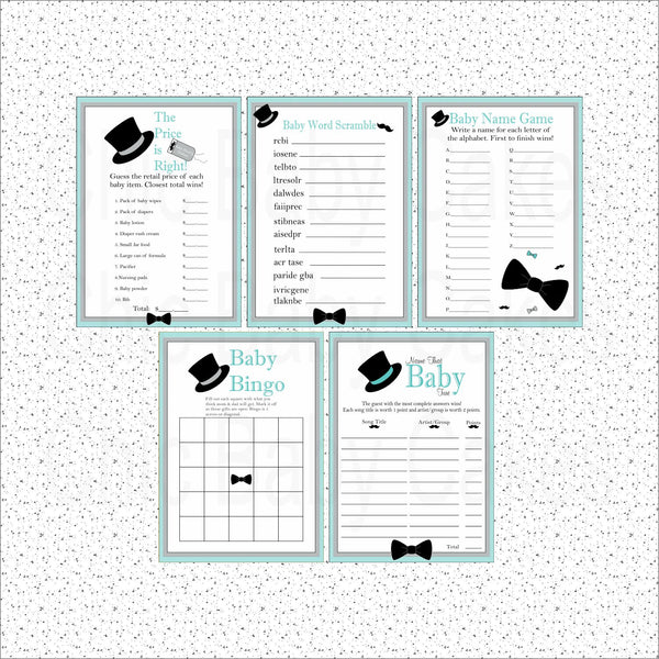 Teal & Gray Little Man Baby Shower Games