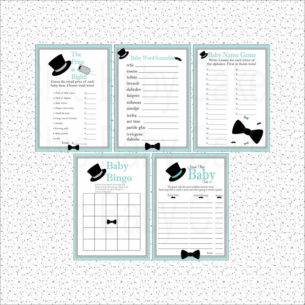 Teal & Gray Little Man Baby Shower Games