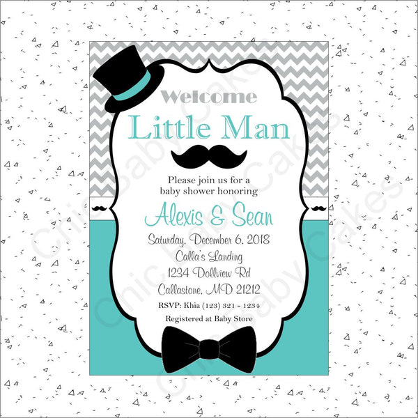 Teal & Gray Little Man Baby Shower Invite