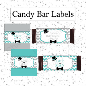 Teal & Gray Little Man Candy Bar Wrappers