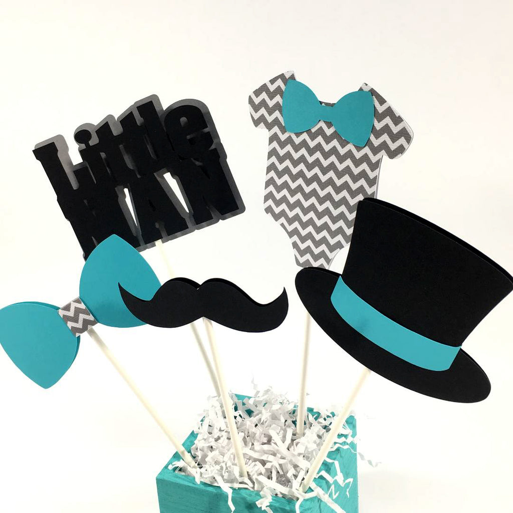 Little Man Centerpiece Sticks - Teal, Gray