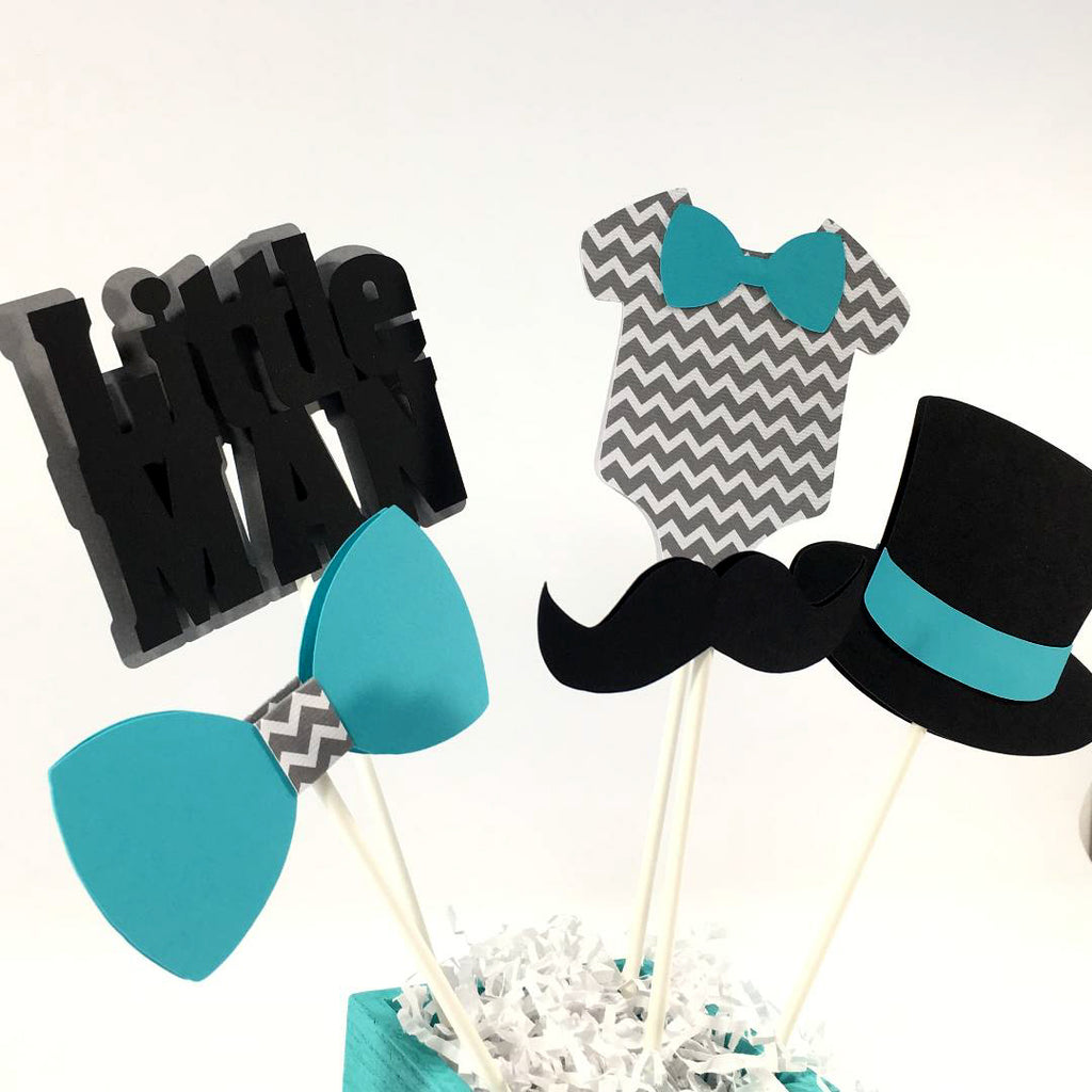Little Man Centerpiece Sticks - Teal, Gray