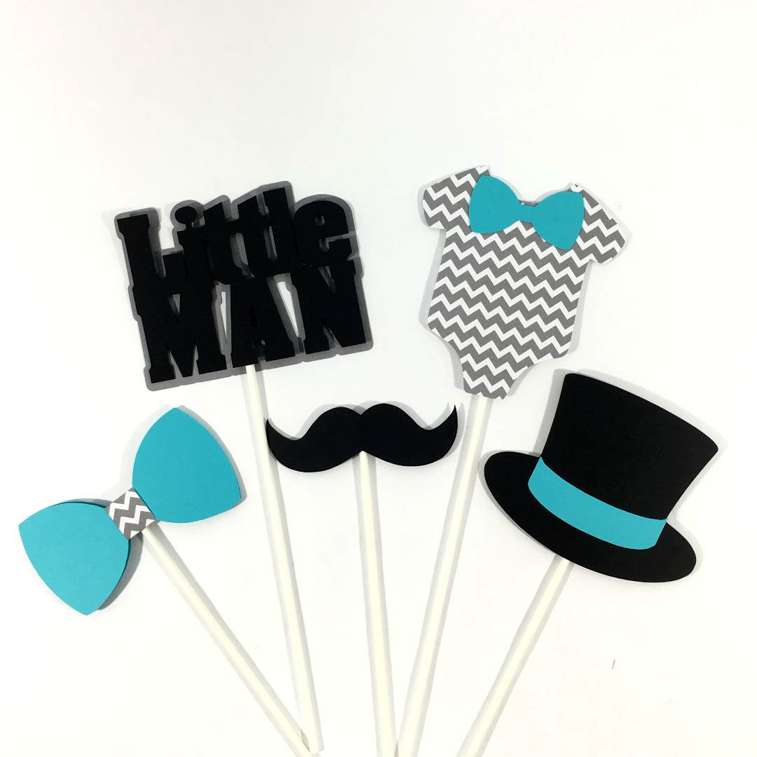 Little Man Centerpiece Sticks - Teal, Gray