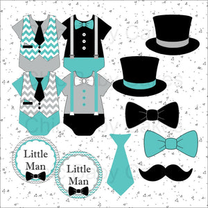 Teal, Gray, & Black Little Man Clipart Decorations