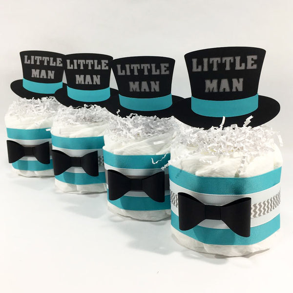 Teal, Gray, & Black Little Man Mini Diaper Cakes