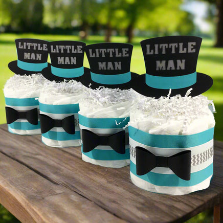 Teal, Gray, & Black Little Man Mini Diaper Cakes