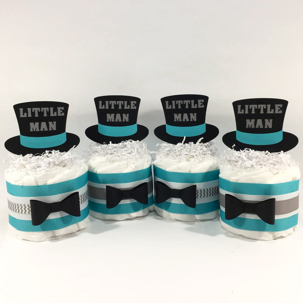 Little Man Mini Diaper Cakes, Teal, Gray