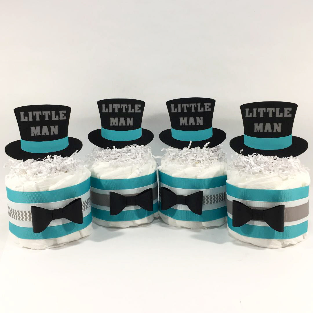 Little Man Mini Diaper Cakes, Teal, Gray