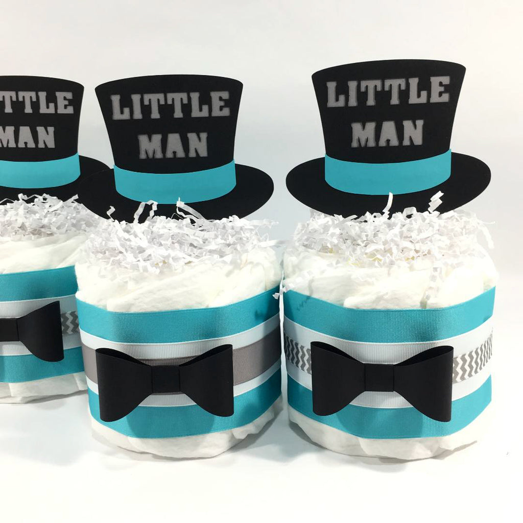 Little Man Mini Diaper Cakes, Teal, Gray