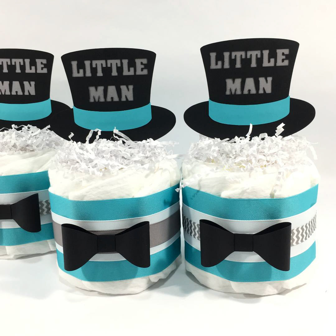 Little Man Mini Diaper Cakes, Teal, Gray