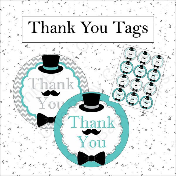 Teal & Gray Little Man Thank You Tags