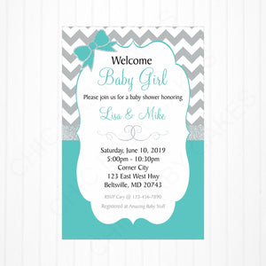 Teal & Gray Girl Baby Shower Invite