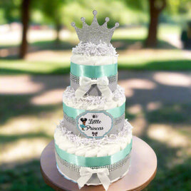 Aqua and Silver Little Princess Diaper Cake