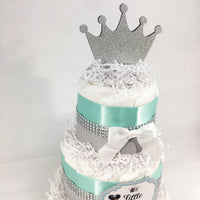 Little Princess 3-Tier Diaper Cake - Teal, Silver