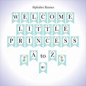 Teal & Silver Little Princess Alphabet Banner, Blonde