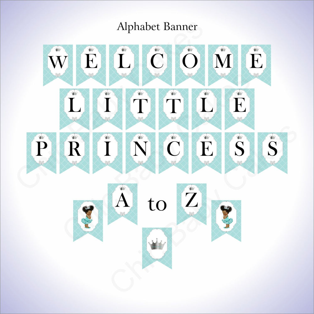 Teal & Silver Little Princess Alphabet Banner, Afro